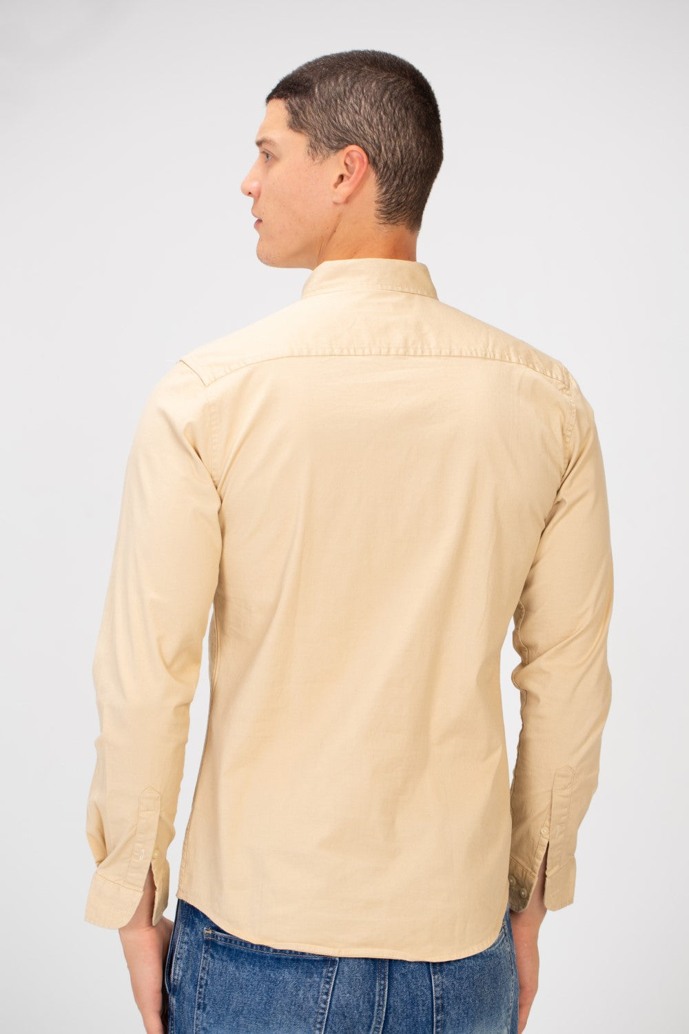 Men's Basic Slim Fit Gabardine Lycra Shirt with Long Sleeves and Full Buttons