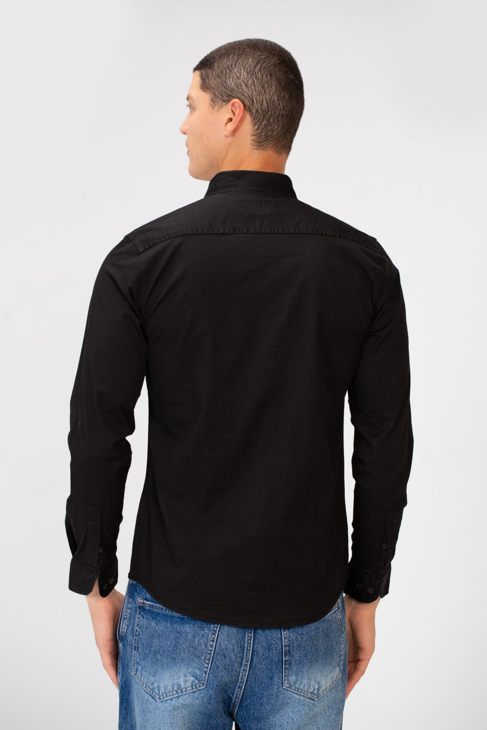 Men's Basic Slim Fit Gabardine Lycra Shirt with Long Sleeves and Full Buttons