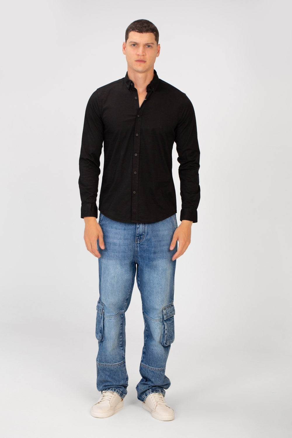Men's Basic Slim Fit Gabardine Lycra Shirt with Long Sleeves and Full Buttons