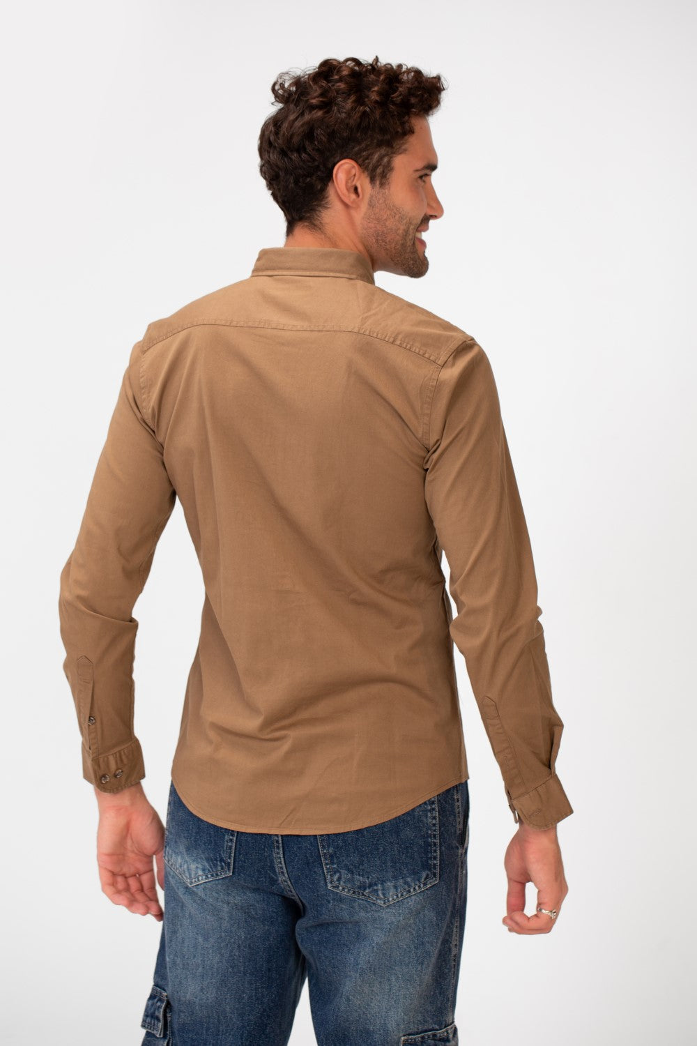 Men's Basic Slim Fit Gabardine Lycra Shirt with Long Sleeves and Full Buttons