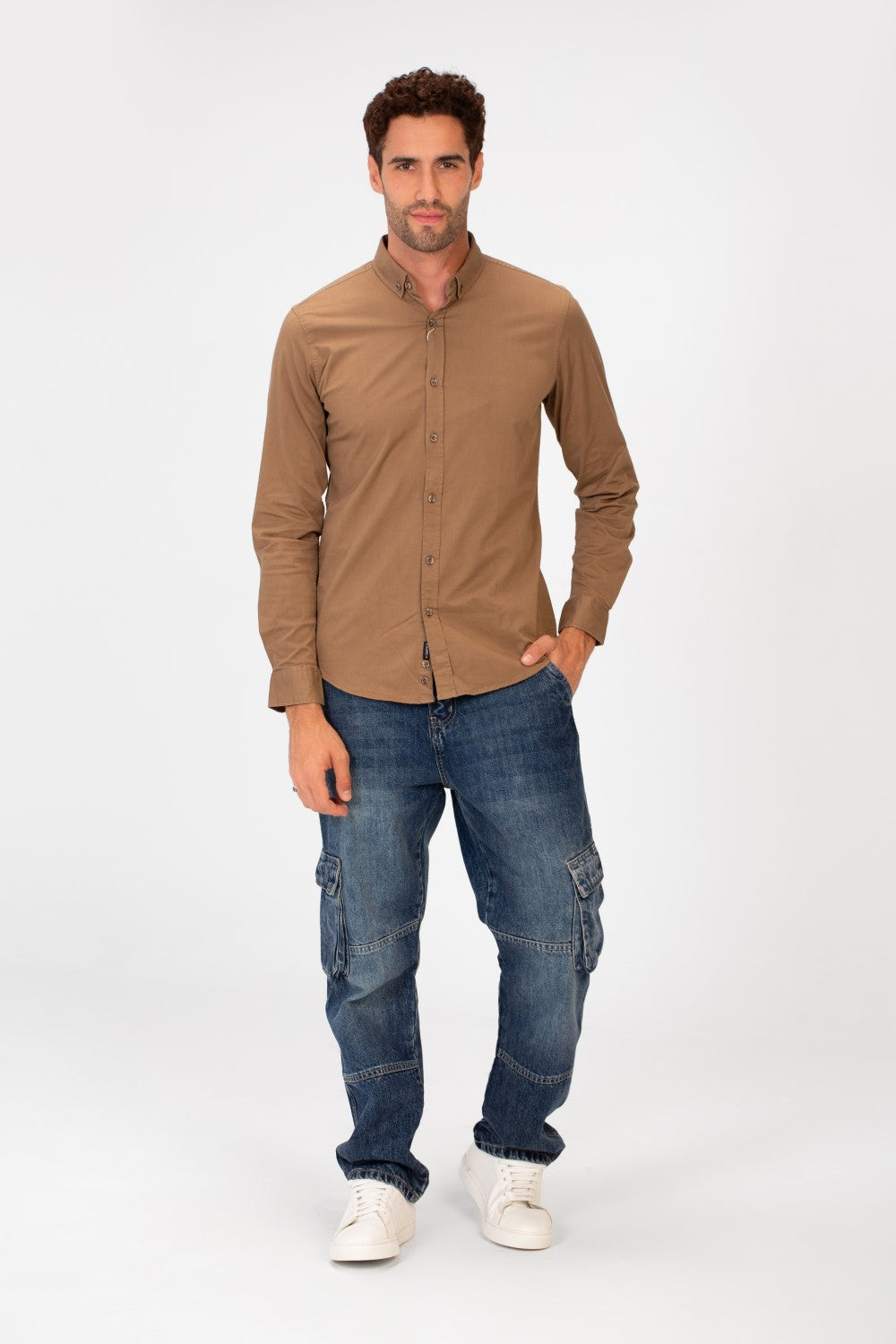 Men's Basic Slim Fit Gabardine Lycra Shirt with Long Sleeves and Full Buttons