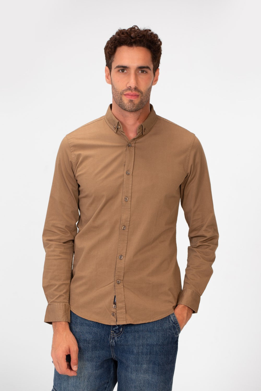 Men's Basic Slim Fit Gabardine Lycra Shirt with Long Sleeves and Full Buttons