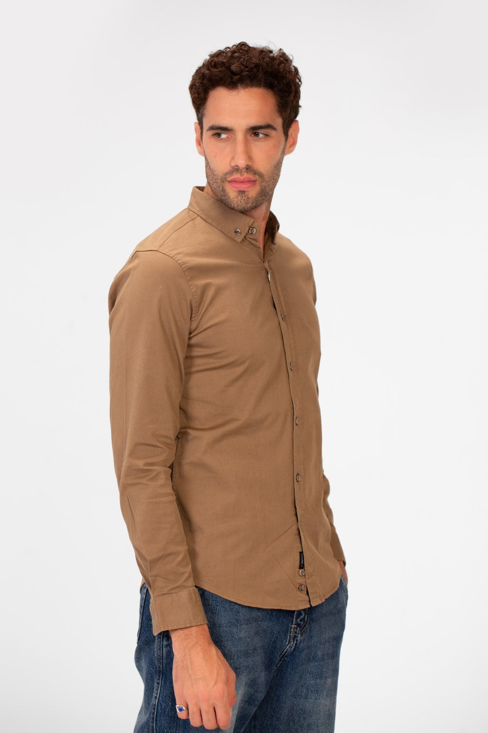 Men's Basic Slim Fit Gabardine Lycra Shirt with Long Sleeves and Full Buttons