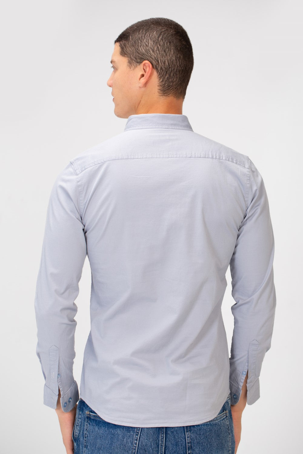Men's Basic Slim Fit Gabardine Lycra Shirt with Long Sleeves and Full Buttons