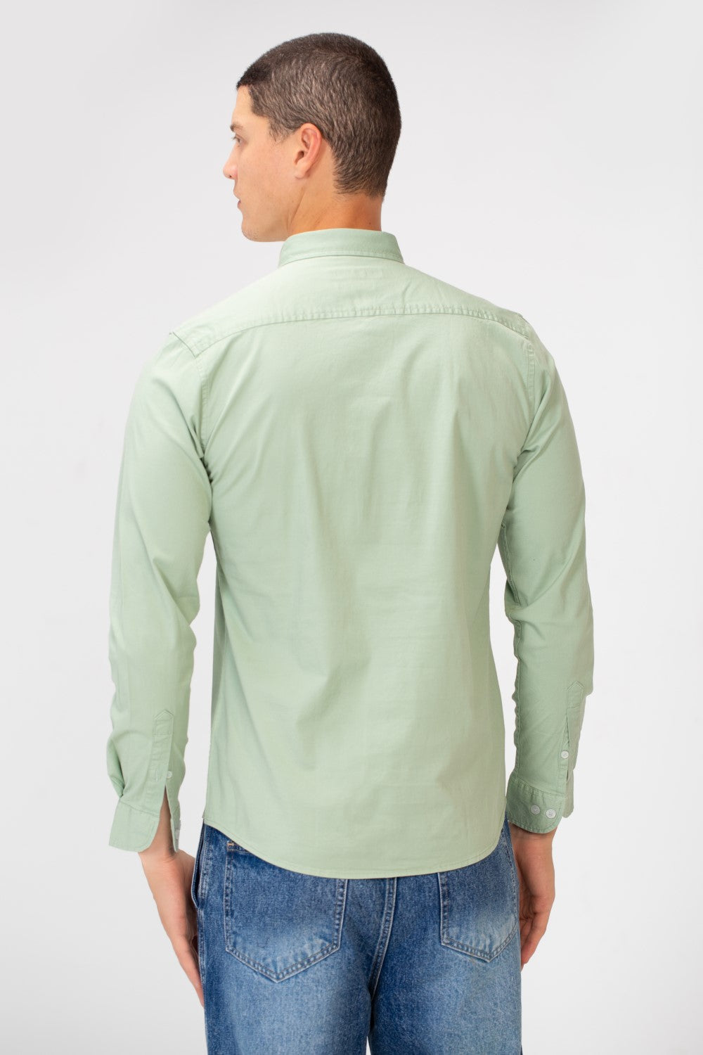 Men's Basic Slim Fit Gabardine Lycra Shirt with Long Sleeves and Full Buttons