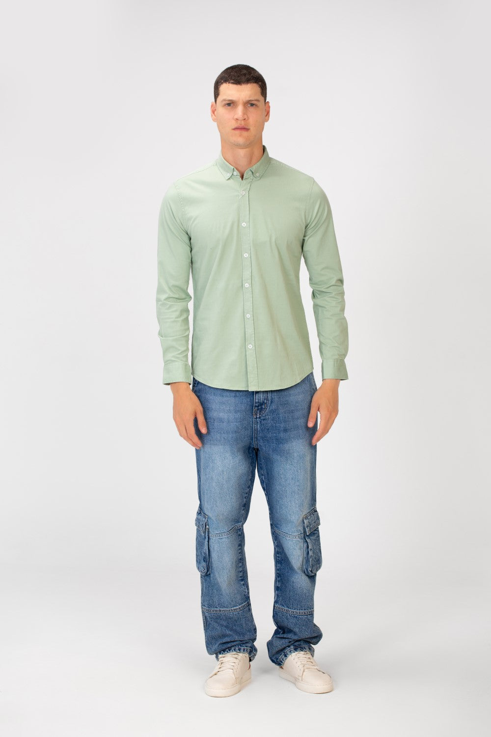 Men's Basic Slim Fit Gabardine Lycra Shirt with Long Sleeves and Full Buttons