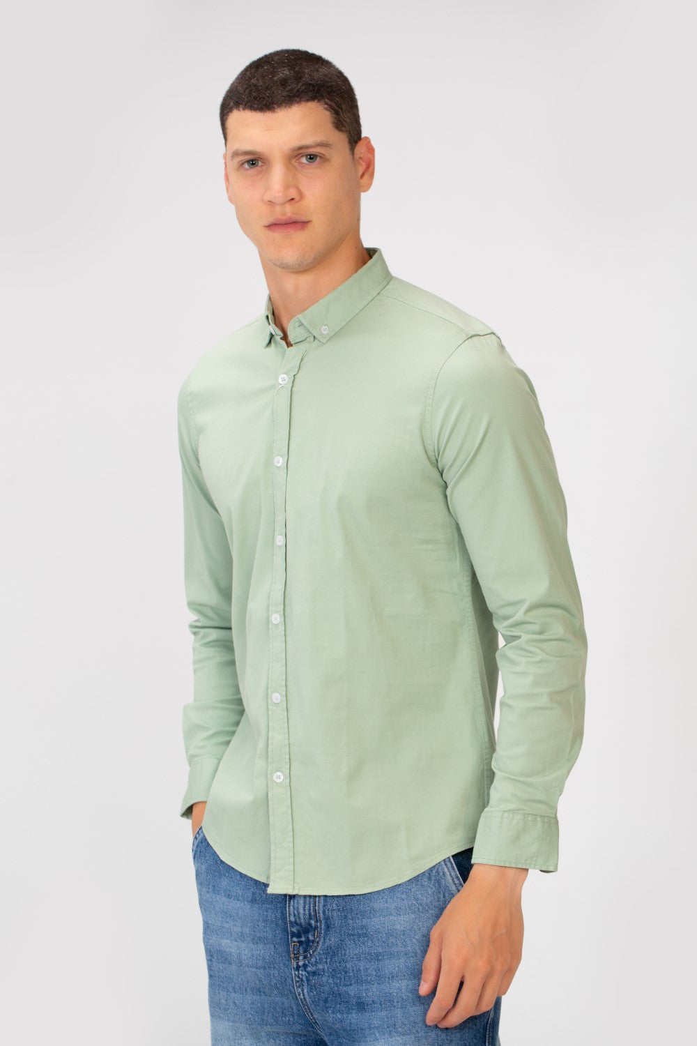 Men's Basic Slim Fit Gabardine Lycra Shirt with Long Sleeves and Full Buttons