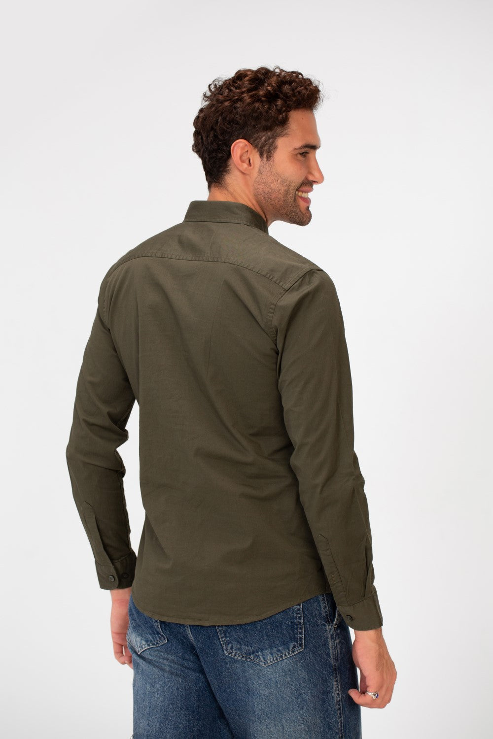 Men's Basic Slim Fit Gabardine Lycra Shirt with Long Sleeves and Full Buttons