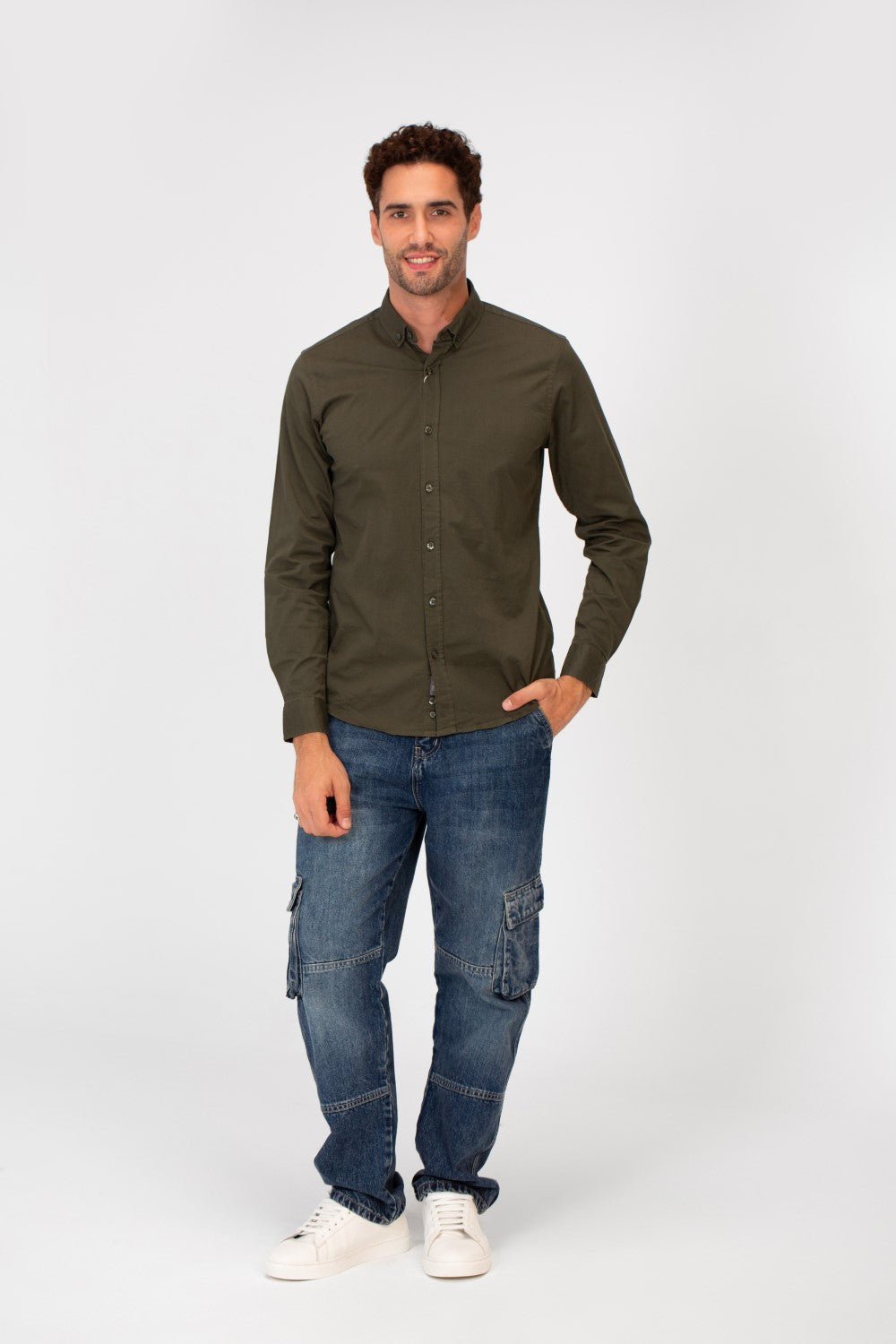 Men's Basic Slim Fit Gabardine Lycra Shirt with Long Sleeves and Full Buttons