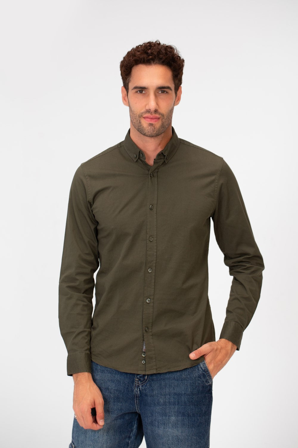Men's Basic Slim Fit Gabardine Lycra Shirt with Long Sleeves and Full Buttons