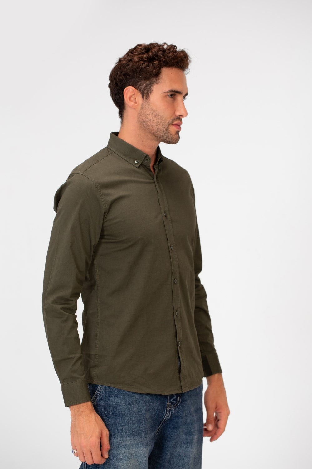 Men's Basic Slim Fit Gabardine Lycra Shirt with Long Sleeves and Full Buttons