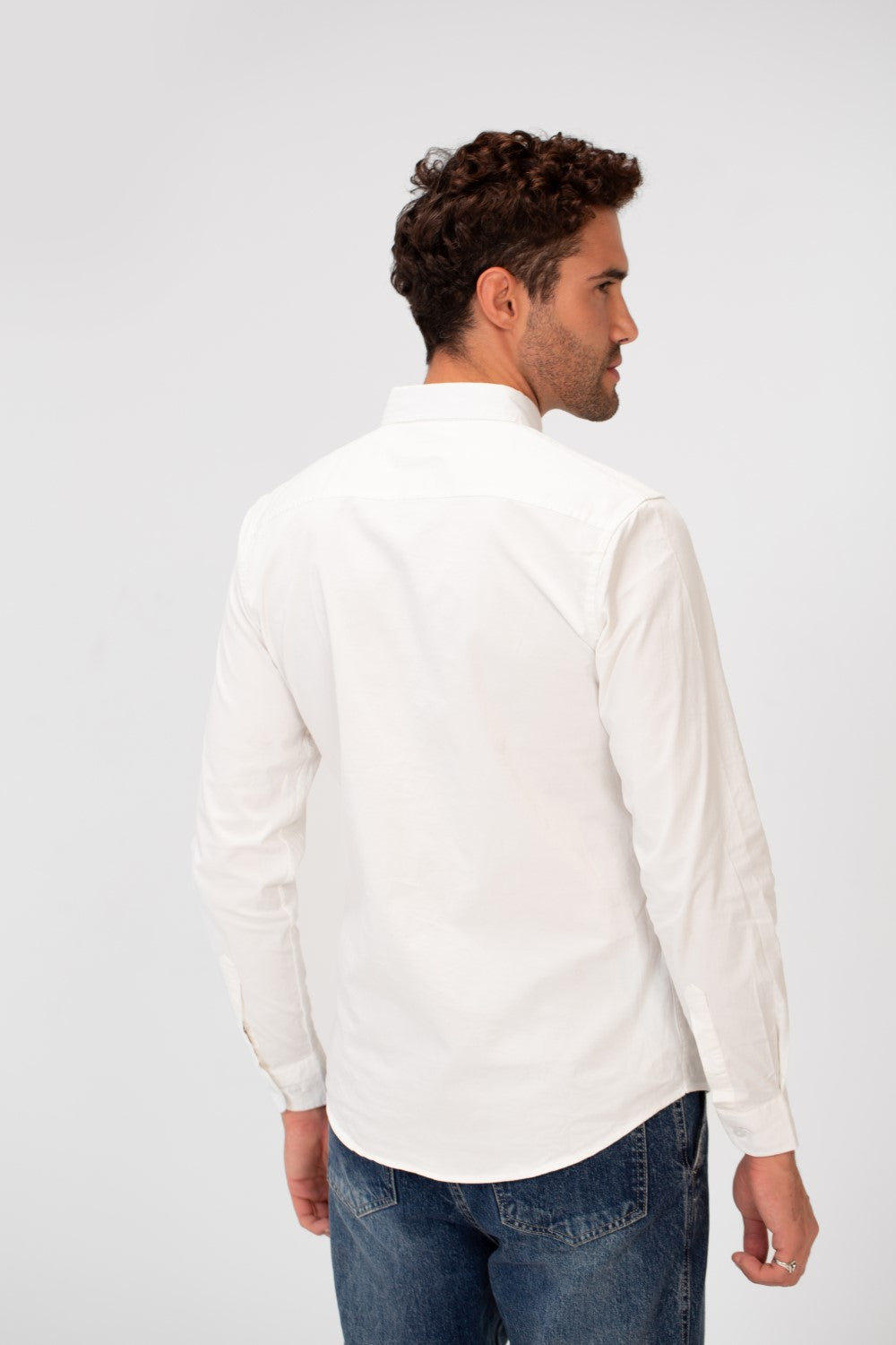 Men's Basic Slim Fit Gabardine Lycra Shirt with Long Sleeves and Full Buttons