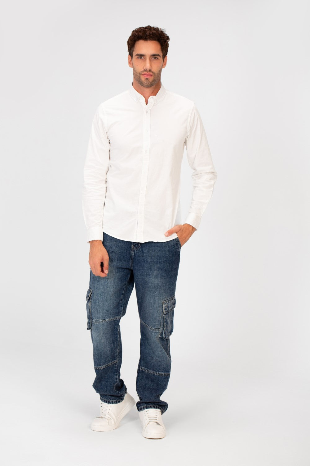 Men's Basic Slim Fit Gabardine Lycra Shirt with Long Sleeves and Full Buttons