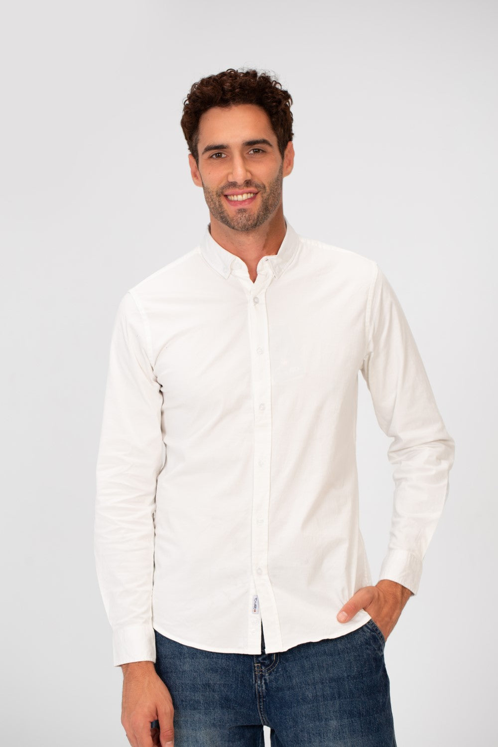 Men's Basic Slim Fit Gabardine Lycra Shirt with Long Sleeves and Full Buttons
