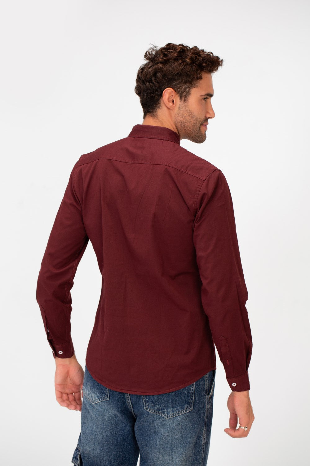 Men's Basic Slim Fit Gabardine Lycra Shirt with Long Sleeves and Full Buttons