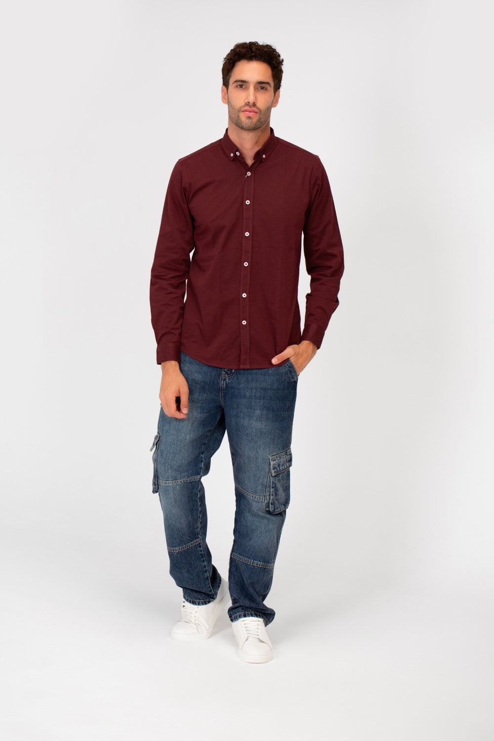 Men's Basic Slim Fit Gabardine Lycra Shirt with Long Sleeves and Full Buttons