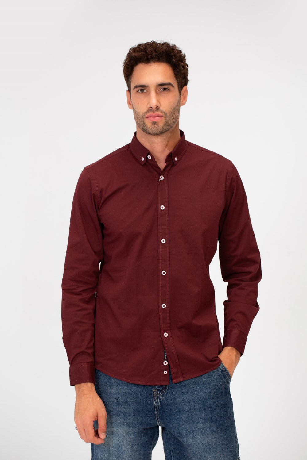 Men's Basic Slim Fit Gabardine Lycra Shirt with Long Sleeves and Full Buttons