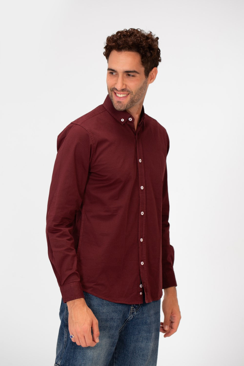 Men's Basic Slim Fit Gabardine Lycra Shirt with Long Sleeves and Full Buttons