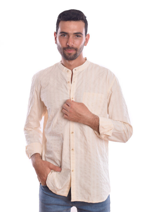 Men's Regular Fit Made Of Soft Cotton Long Sleeves Half Neck Shirt