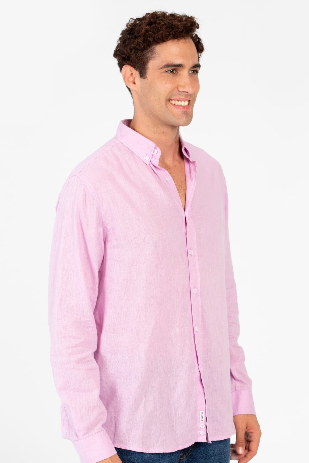 قميص رجالي أساسي كتان بقصة عادية