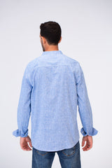 قميص رجالي أساسي Slim Fit كتان بأكمام طويلة وأزرار من الأمام