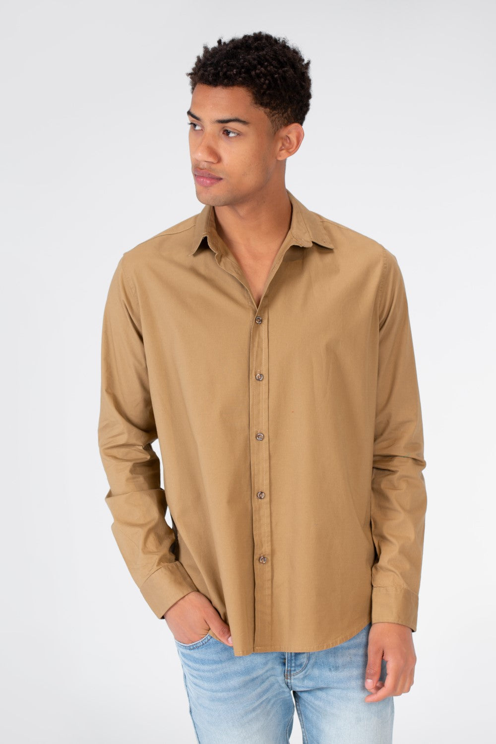 Men's Basic Plain Button Front Shirt In Poplin Material