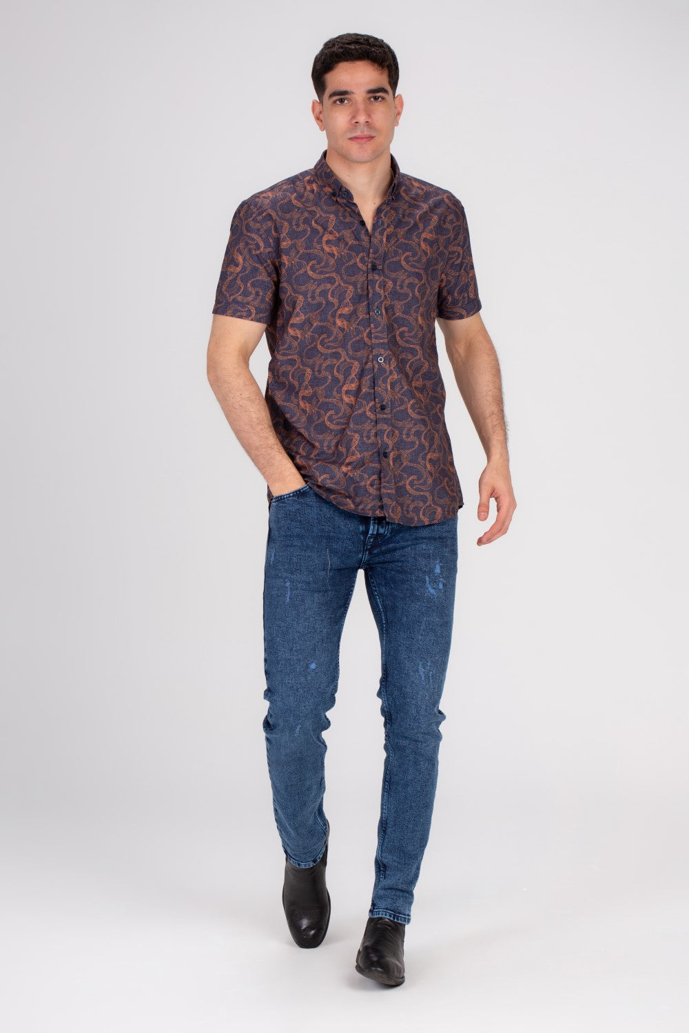 Men's Short Sleeve Casual Cotton Regular Fit Shirt With Printed Original Jakar Pattern Soft & Comfortable Fabric