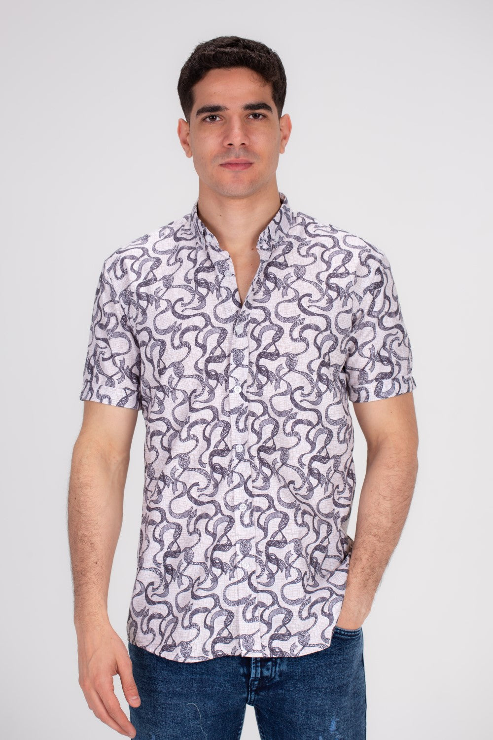 Men's Short Sleeve Casual Cotton Regular Fit Shirt With Printed Original Jakar Pattern Soft & Comfortable Fabric