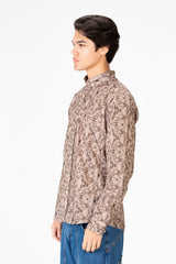 Men's Slim Fit Printed Jakar Long Sleeve Shirt