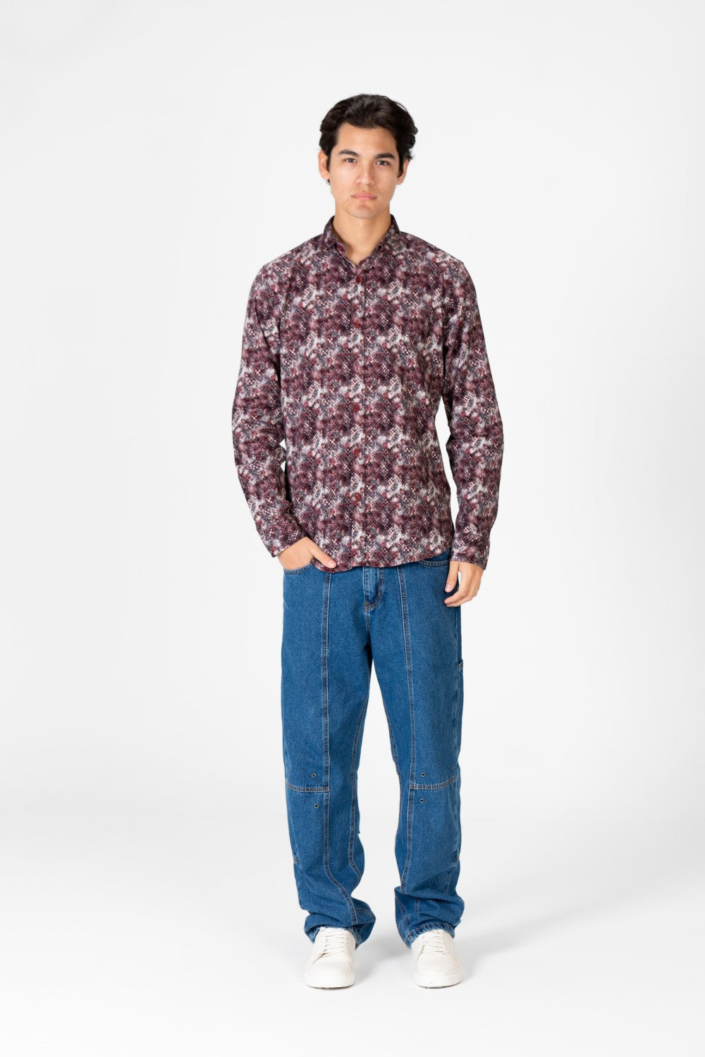 Men's Long Sleeve Slim Fit Jakar Printed Shirt