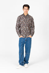 Men's Slim Fit Printed Poplin Long Sleeve Shirt
