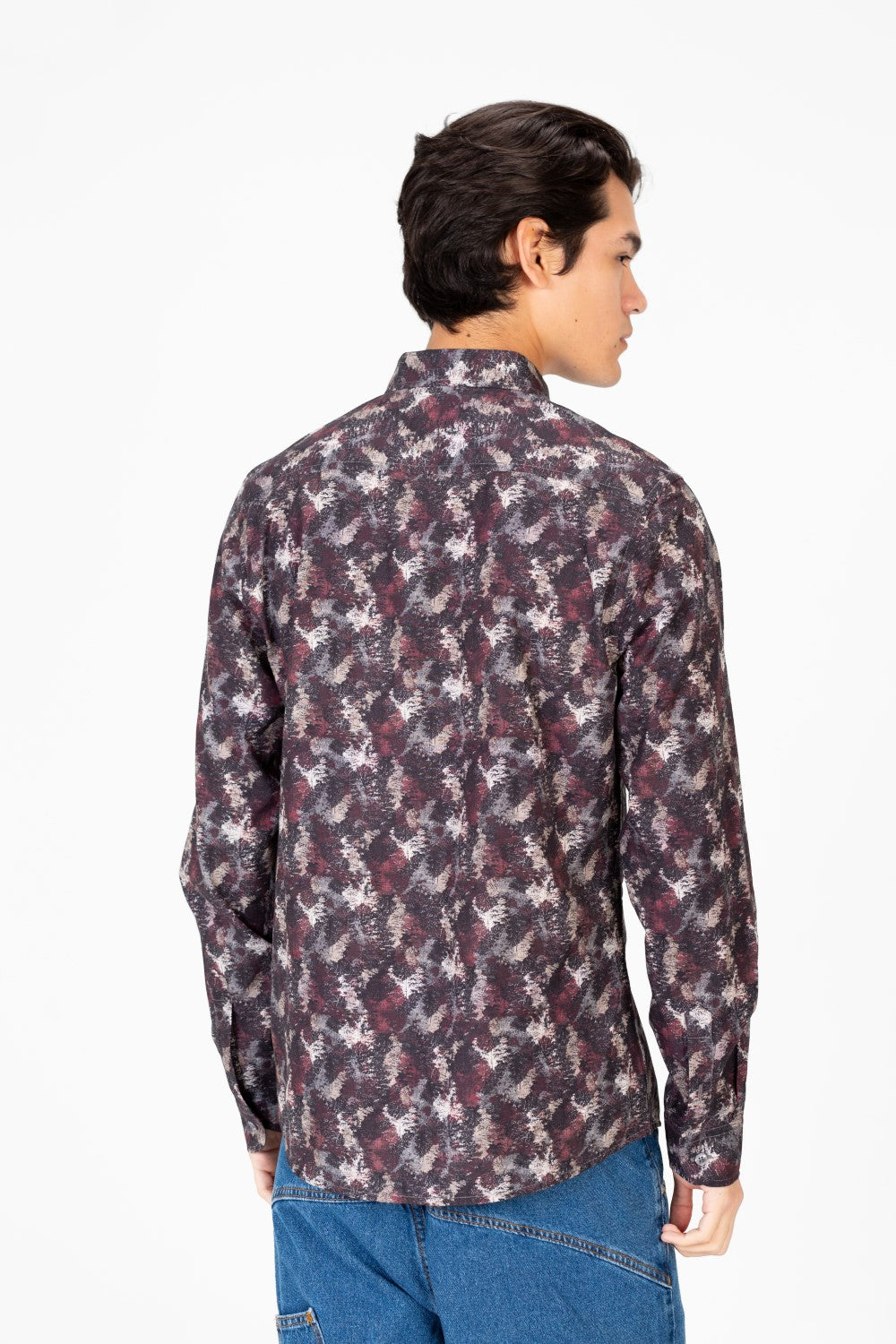 Men's Slim Fit Printed Poplin Long Sleeve Shirt