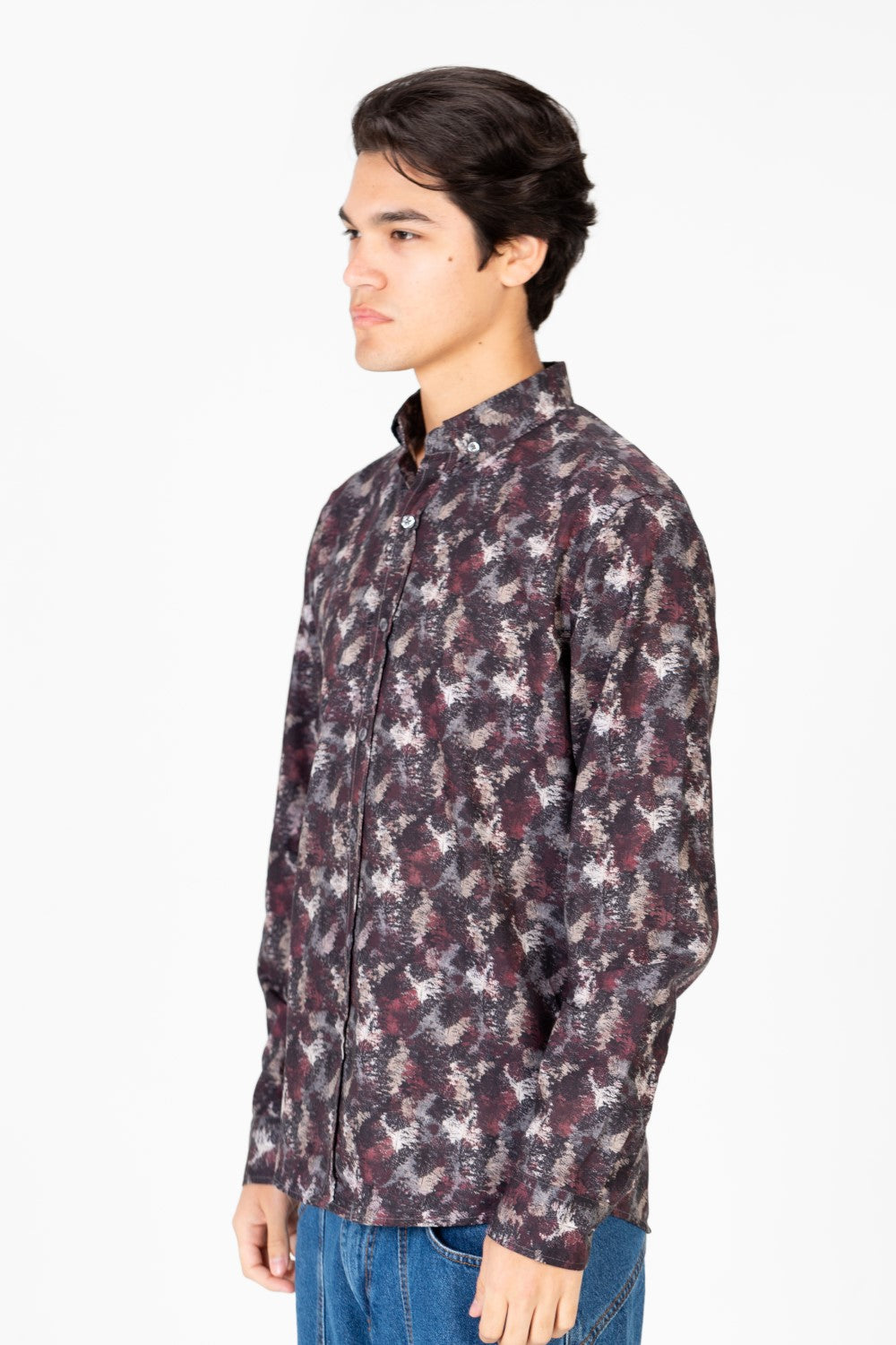 Men's Slim Fit Printed Poplin Long Sleeve Shirt