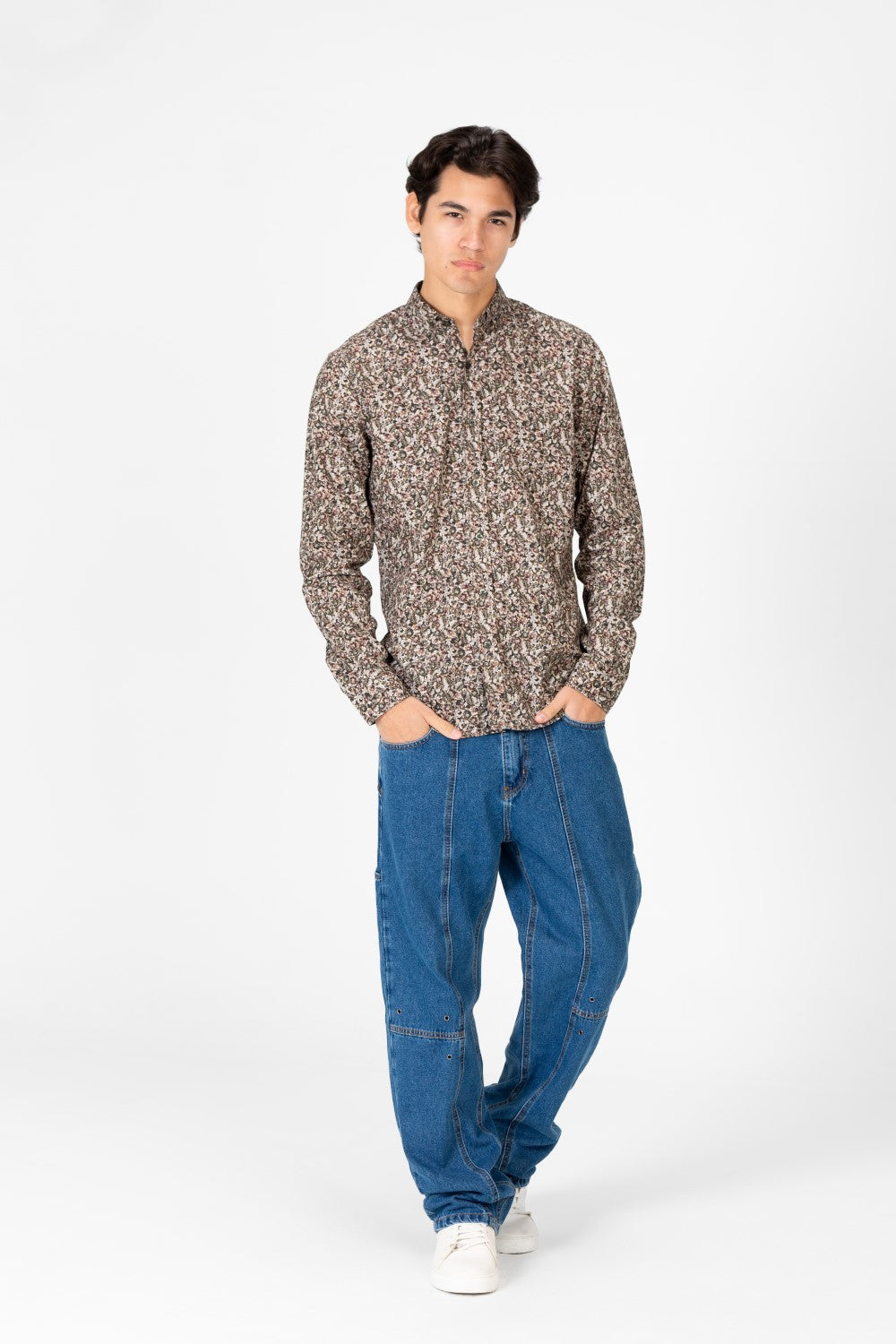 Men's Slim Fit Long Sleeve Printed Shirt