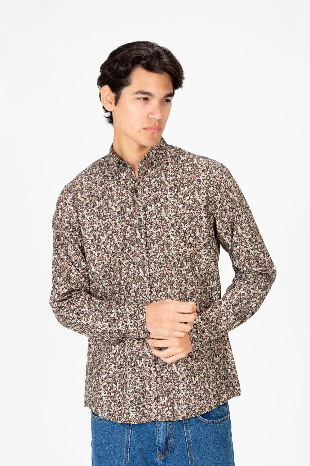 Men's Slim Fit Long Sleeve Printed Shirt