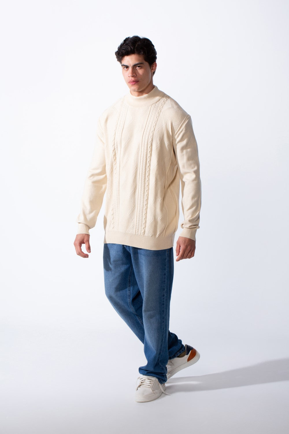Men's High Neck Slim Fit Unique Knitted  Pullover