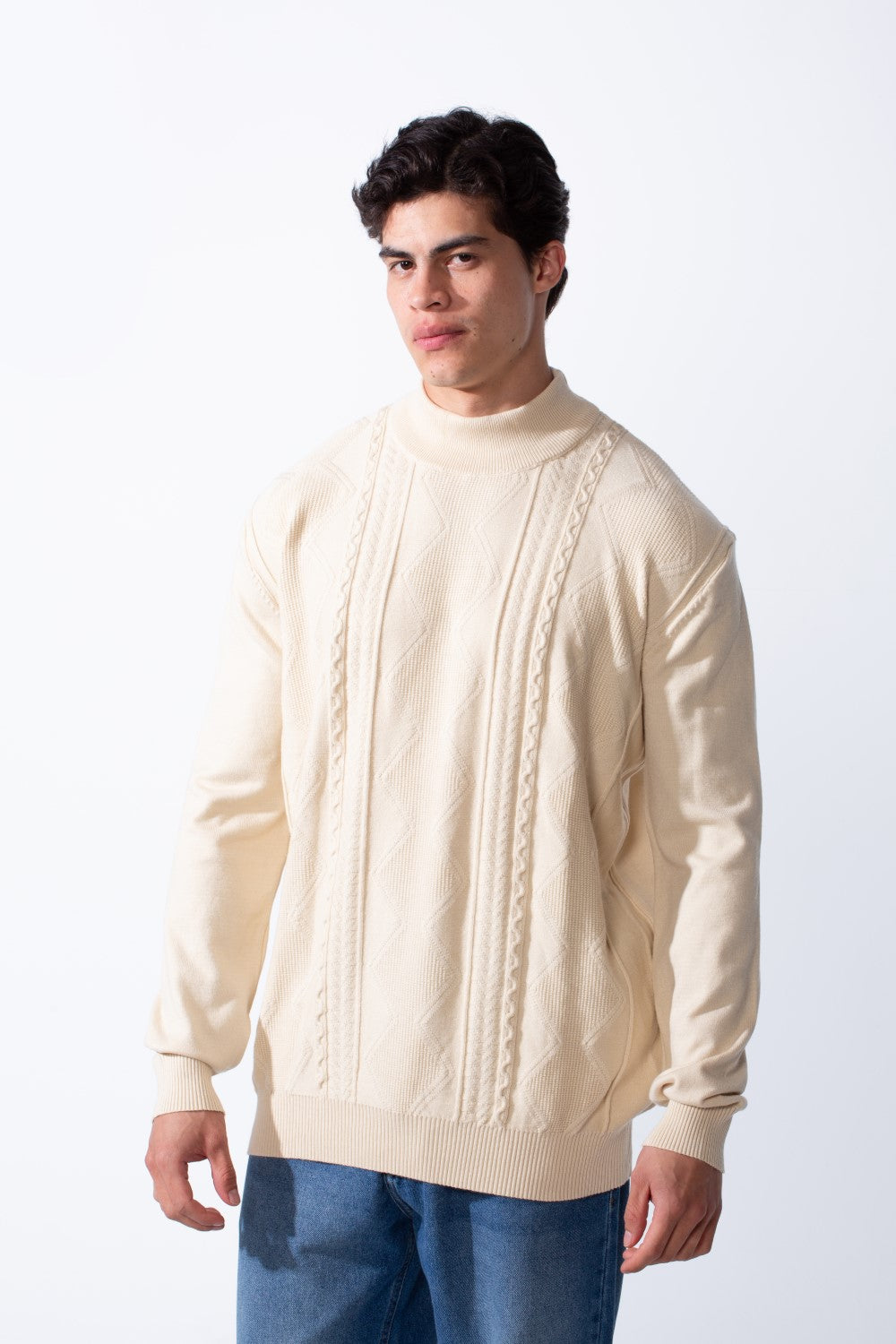 Men's High Neck Slim Fit Unique Knitted  Pullover
