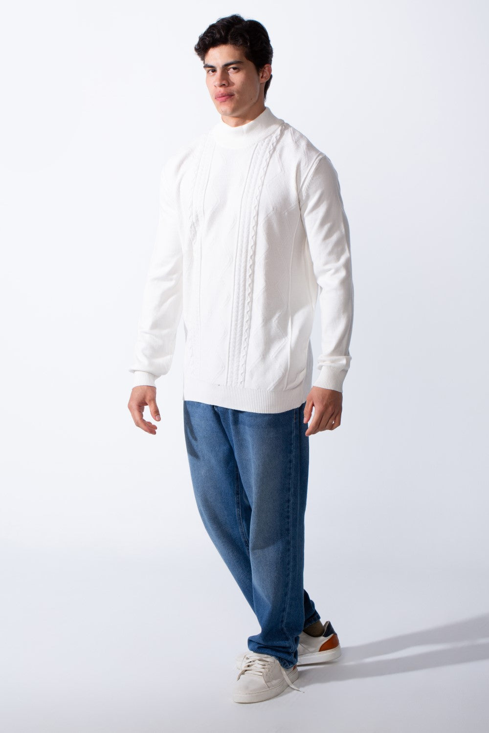 Men's High Neck Slim Fit Unique Knitted  Pullover