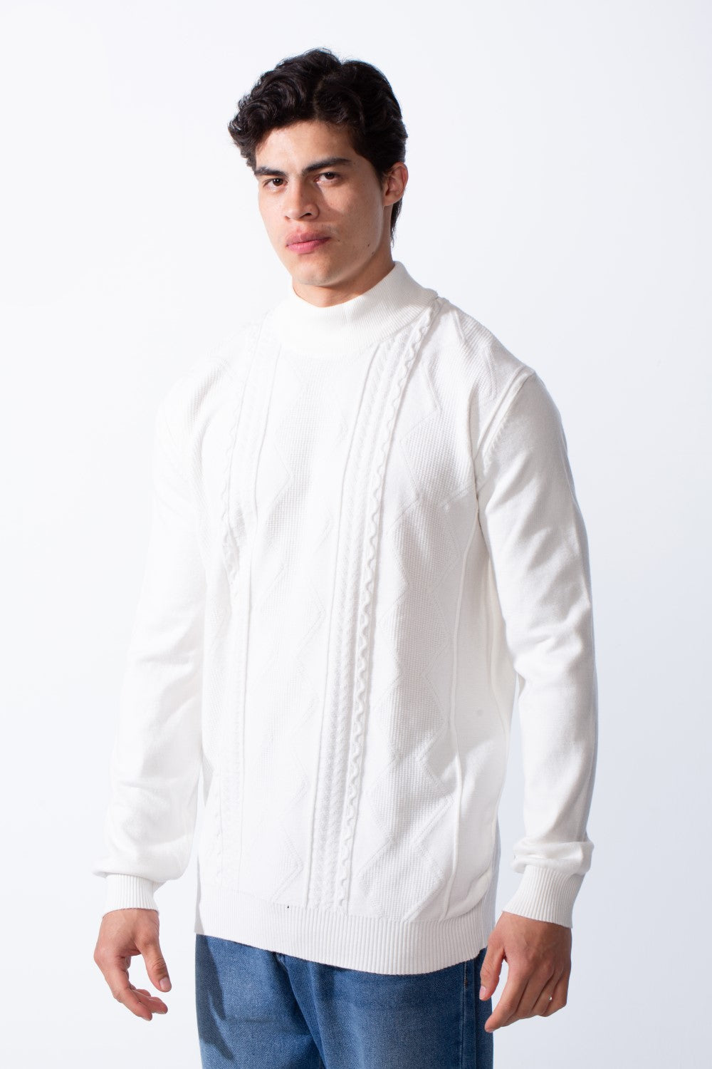 Men's High Neck Slim Fit Unique Knitted  Pullover