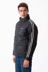 Men's Waterproof Long Stripe Sleeves High Neck Full-Zip Side Pockets Puffer Jacket