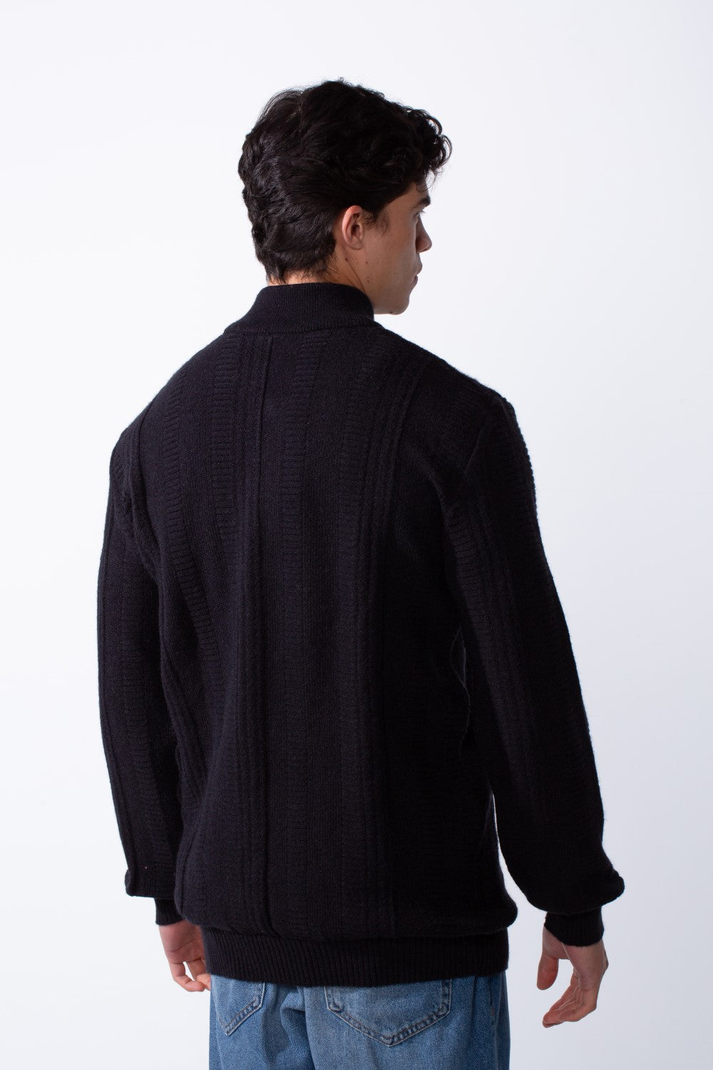Men's Half Zip High Neck Slim Fit Plain Knitted Pullover