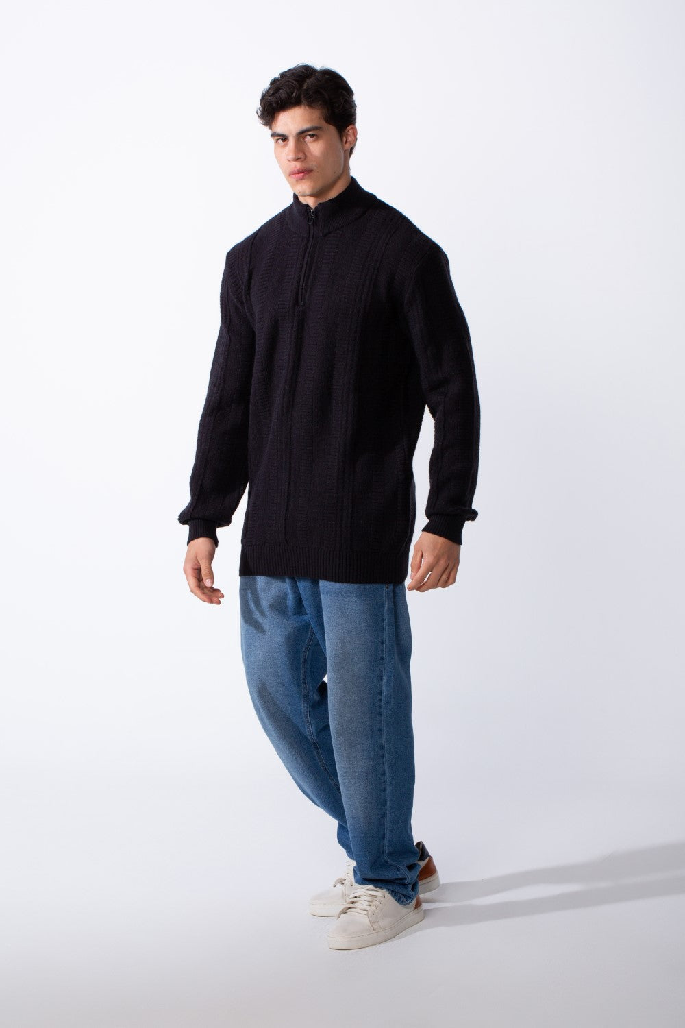 Men's Half Zip High Neck Slim Fit Plain Knitted Pullover