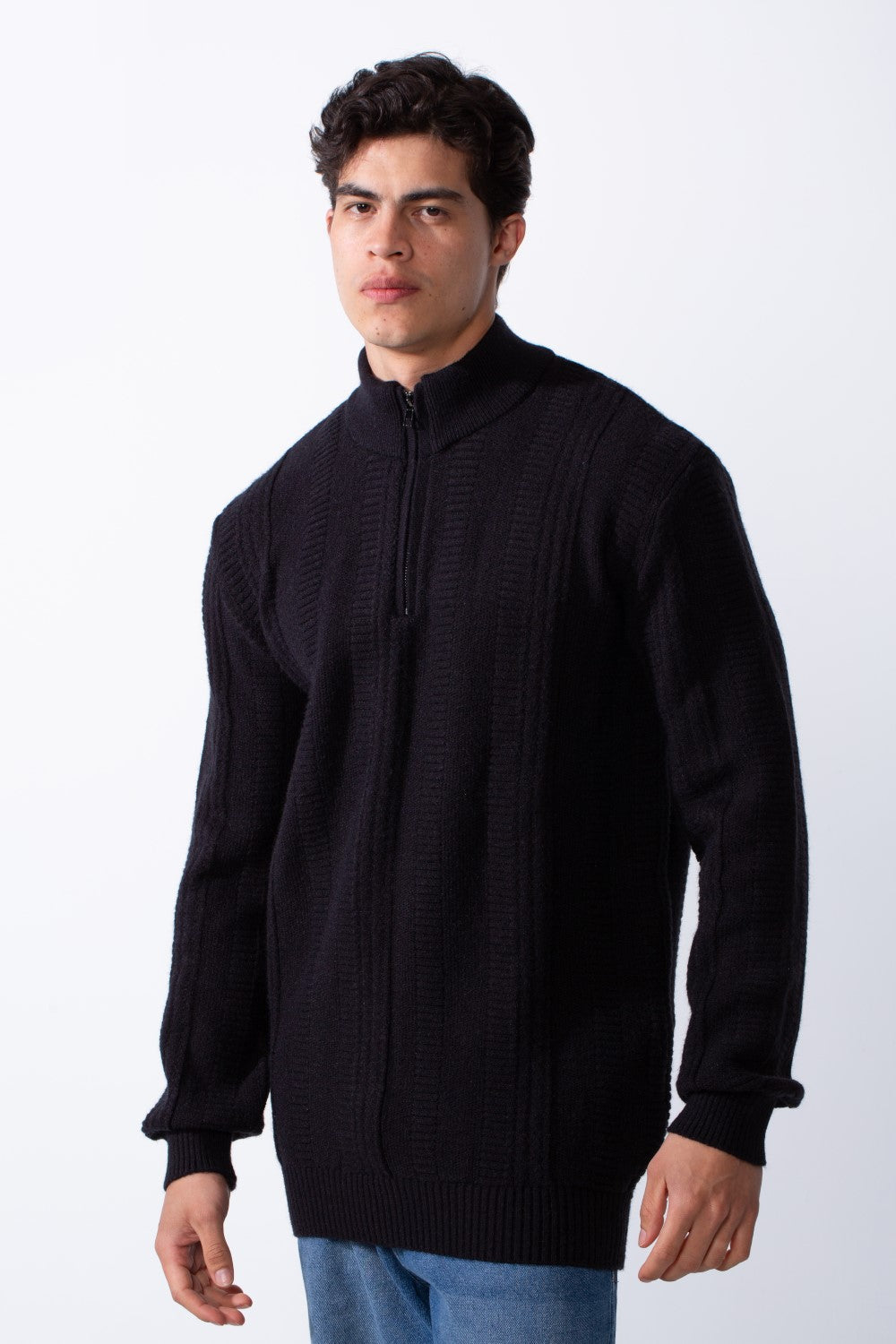 Men's Half Zip High Neck Slim Fit Plain Knitted Pullover