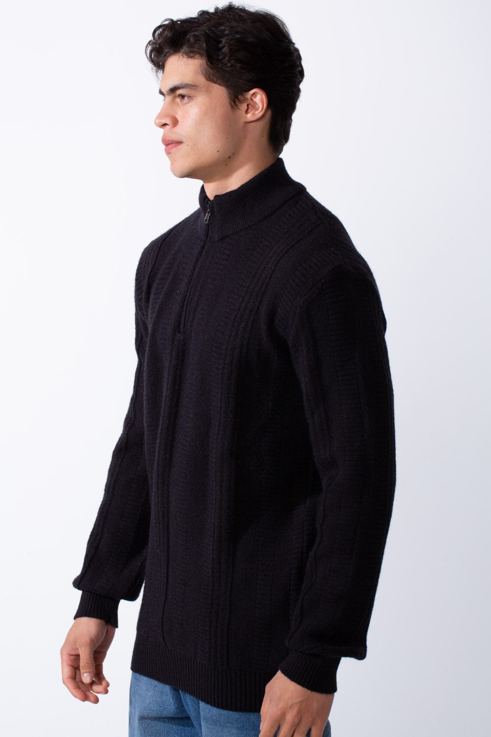 Men's Half Zip High Neck Slim Fit Plain Knitted Pullover