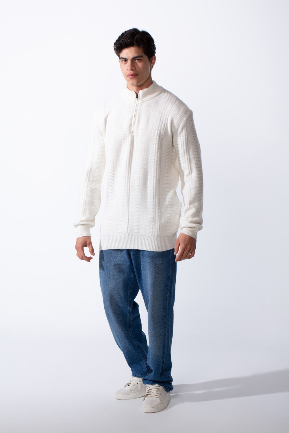 Men's Half Zip High Neck Slim Fit Plain Knitted Pullover
