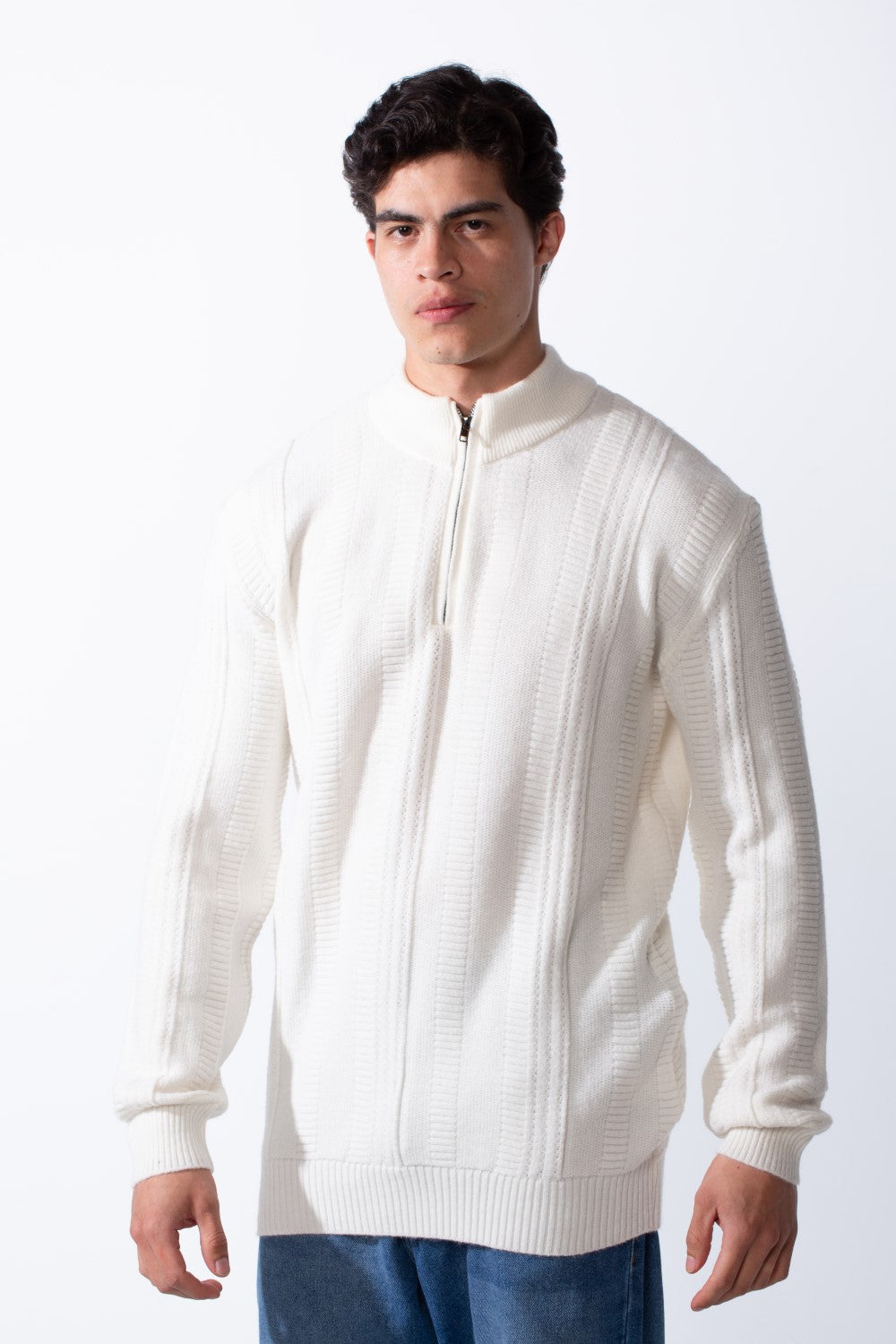 Men's Half Zip High Neck Slim Fit Plain Knitted Pullover