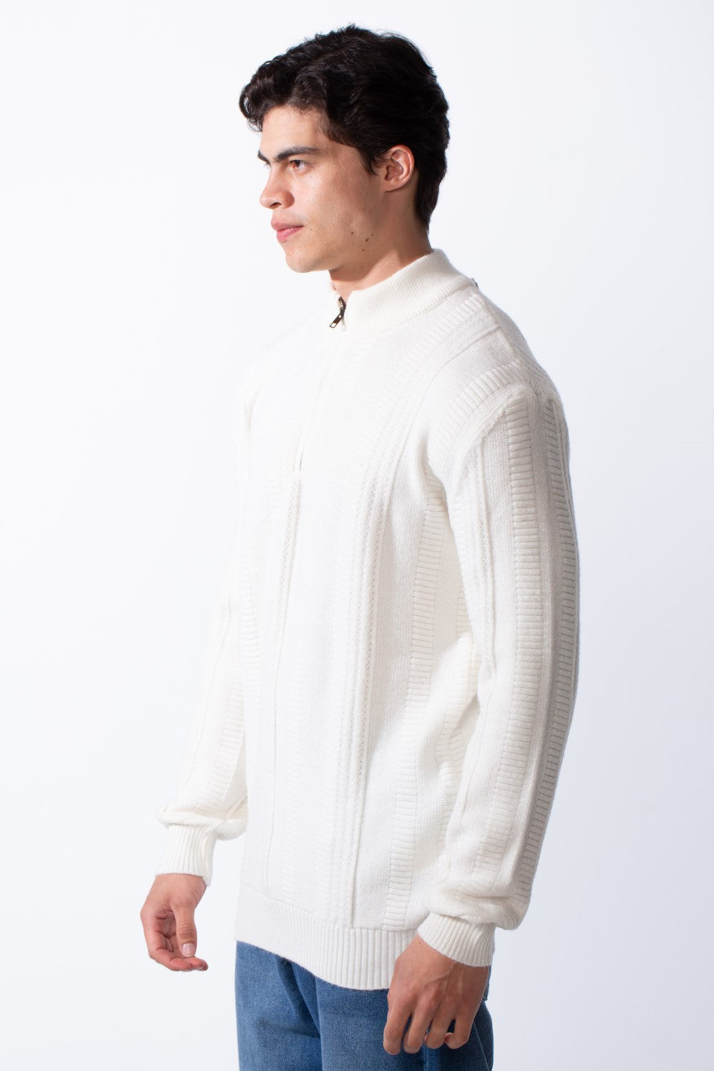 Men's Half Zip High Neck Slim Fit Plain Knitted Pullover