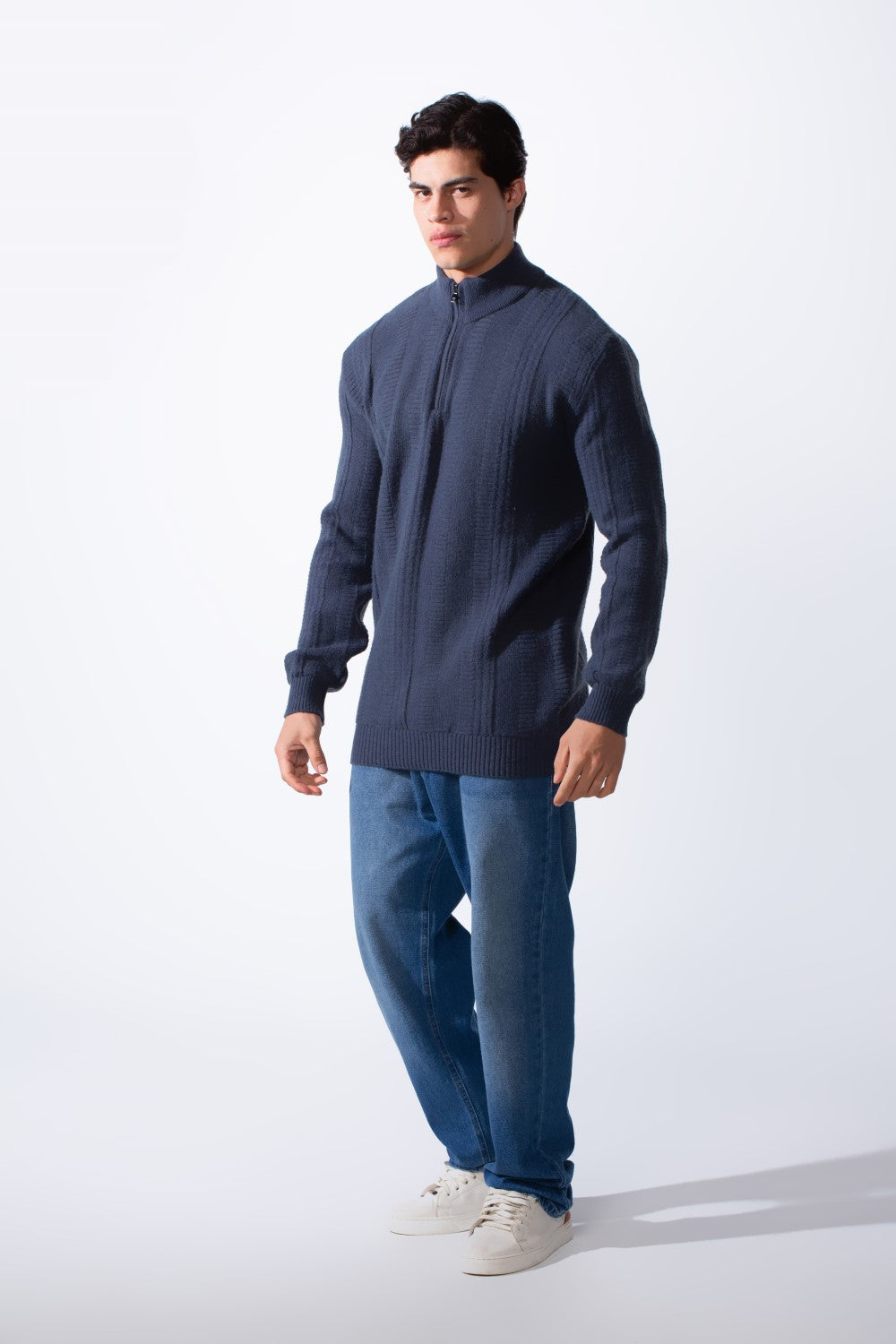 Men's Half Zip High Neck Slim Fit Plain Knitted Pullover