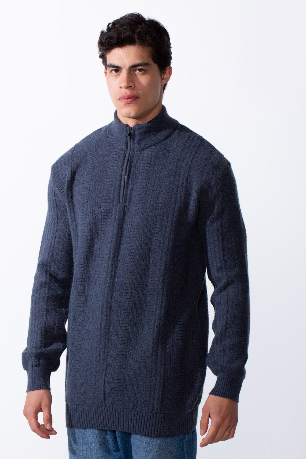 Men's Half Zip High Neck Slim Fit Plain Knitted Pullover