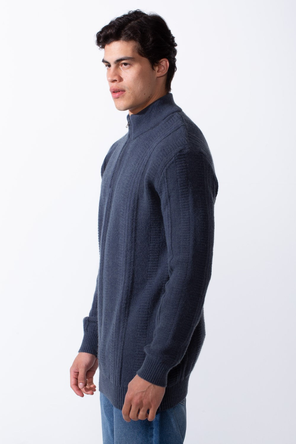 Men's Half Zip High Neck Slim Fit Plain Knitted Pullover